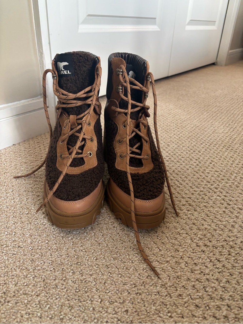 Sorel Two-Tone Brown Sherpa Lace-Up Boots